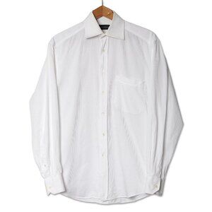 Vintage CANALI Cotton Dress Shirt Formal Ribbed 100% Cotton Made in Italy White